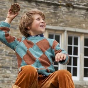 Mini Boden Argyle knit Sweater in teal and brown